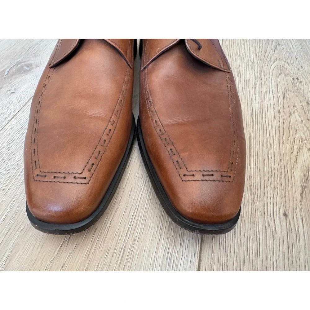 Bruno Magli Men's 7.5 M Brown Leather Derby Dress Shoes Apron Toe Made in Italy